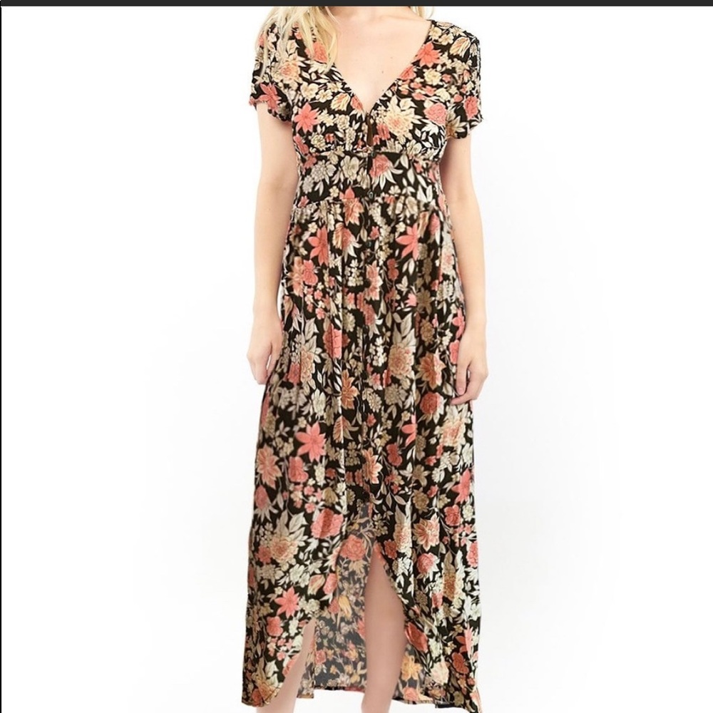 Saltwater LUXE High Low Dress - Black and Coral Floral